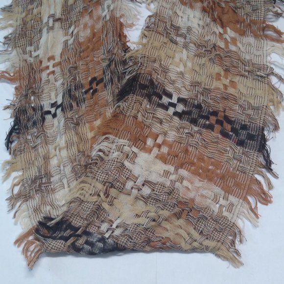 Shawl Scarf Wraps Crocheted Fringed Edges Earth Tones 62" x 12" - Picture 2 of 6